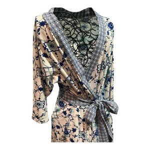 Medium | Baby Be Mine | Blue Cream Maternity Nursing Layette Wrap Robe